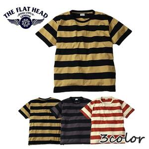 ブラック×マスタード 42(XL) THE FLAT HEAD ボーダーTシャツ FN-THB-002 コットン100％ 日本製 ワンウォッシュ