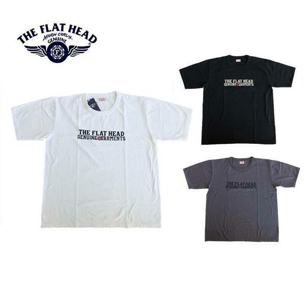 M ホワイト【送料無料】THE FLAT HEAD ワイドシルエットロゴTシャツ WIDE BODY T-SHIRT FN-TSW-004 綿100％ 日本製 ワンウォッシュ 半袖