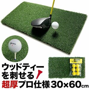 ウッドッティーを刺せるプロ仕様 TEEUP PRO RANGE MAT 30×60cm ラフ芝アプローチマット＆HIYOKOボール同梱 高重量1.44kg 35mm超厚芝