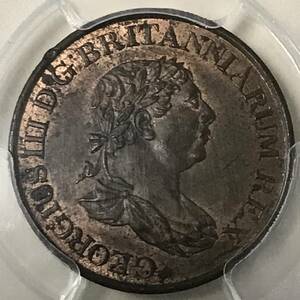 ★1815 英領セイロン 1/2スタイバー銅貨 ジョージ3世　PCGS MS 63 RB