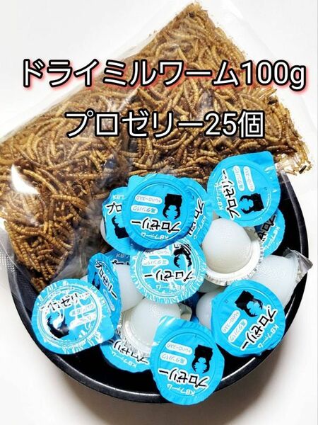 【送料無料】ドライミルワーム100g 国産 プロゼリー16g 25個 KBファーム 昆虫ゼリー カブトムシ クワガタ ハムスター等 小動物