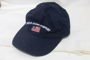 ☆POLO RALPH LAUREN/CAP(/90's ジェットキャップ/ブラック/のポロジーンズカンパニーロゴ文字/フリーサイズ(/90年代/ネイビー/正規品☆