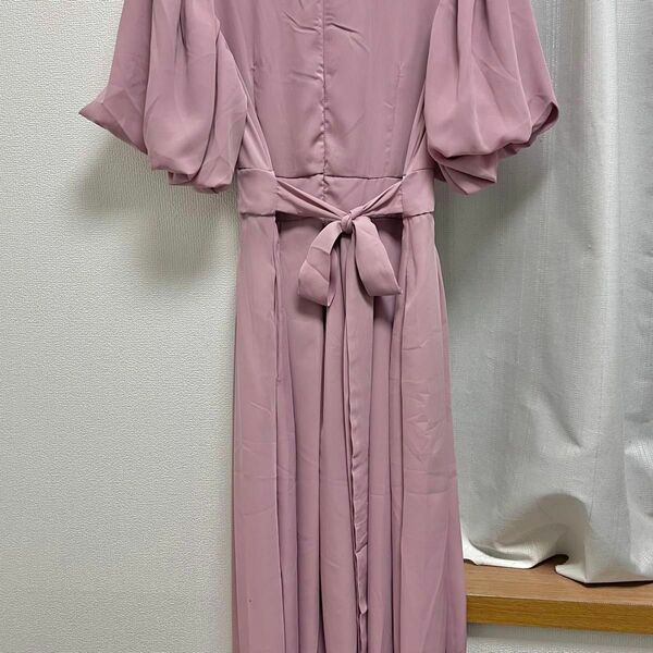 韓国デザイン　ワンピース　ピンク　半袖 ロング リボン
