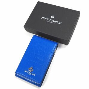 新品 ジェフバンクス 牛革 レザー三つ折り パスケース カードケース 定期入れ 型押し JEFF BANKS ブルー JBP223