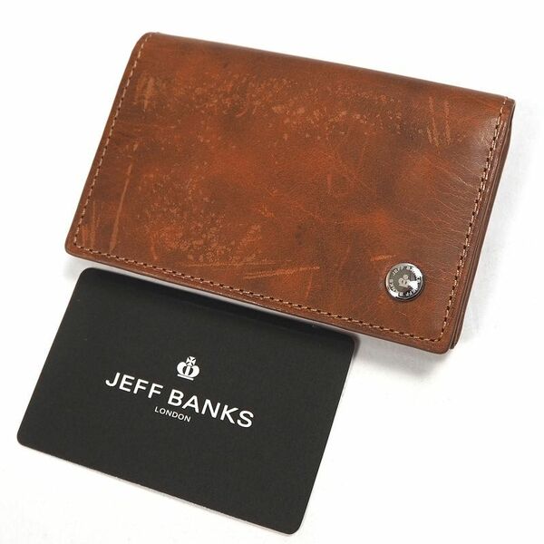 未使用 訳 ジェフバンクス 牛革 名刺入れ レザー カードケース JEFF BANKS キャメル JBP072