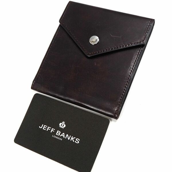 未使用 ジェフバンクス 牛革 三つ折り 財布 レザー JEFF BANKS ブラウン JBP073