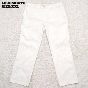 LOUDMOUTH◆ホワイトパンツ ゴルフウェア XXL/メンズ ラウドマウス ストレートパンツ 白パンツ ボトムス ロゴ刺繍 ロングパンツ 総柄パンツ