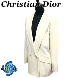 ●4D051/Christian Dior クリスチャンディオール/ジャケット/テーラード/ダブルボタン/金ボタン/ホワイト/アイボリー/白/L/ヴィンテージ