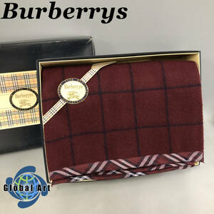 ★E04827【ほぼ未使用品】Burberrys バーバリーズ/純毛毛布/毛 100%/140×200/レッド系/箱付