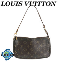 ●5D026/LouisVuitton ルイヴィトン/ポシェットアクセソワール/ハンドバッグ/小物入れ/LVロゴ/モノグラム/ゴールド金具/レザー/ブラウン/茶_画像1