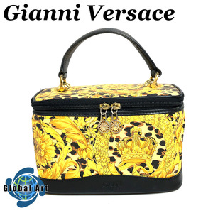 *4D333/GIANNI VERSACE Gianni Versace / vanity / pouch / handbag /ba lock / Leopard / Gold / black / Vintage 