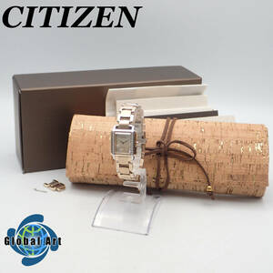 え05063【美品】CITIZEN シチズン/エル/ソーラー/レディース腕時計/ダイヤベゼル/4P/カットガラス/シェル文字盤/EG-7069-81D/箱・付属品付