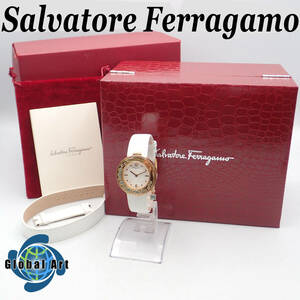 e05064/Salvatore Ferragamo Salvatore Ferragamo / quarts / lady's wristwatch / stone attaching bezel / face silver / box * case * belt attaching 