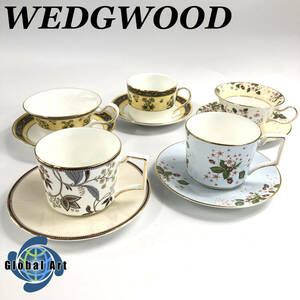 ★E05294【ほぼ未使用品】WEDGWOOD ウェッジウッド/金彩/カップ&ソーサー/インディア/ワイルドストロベリー ブルーム 等/計5点セット