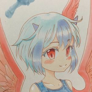 B5 同人手描きイラスト 東方 project 　名無しの本読み妖怪　スク水　No.96