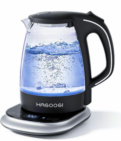 電気ケトル ガラス 1.2L HAGOOGI ブラック ケトル