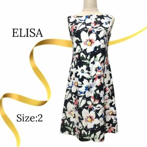 ★極美品★ELISA　エリザ　ノースリーブワンピース　花柄　ブラック　ホワイト 上品