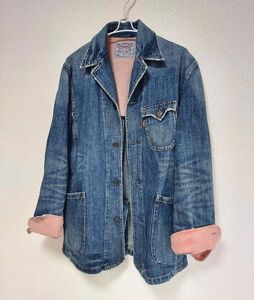 ~Levi's~ デニムジャケット L ダメージ加工 ヴィンテージ 【古着 】カバーオール リーバイス インディゴ ワークjkt