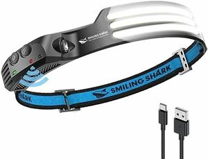 Smiling Shark 充電式 LED ヘッドライト, 【2023年最新款・PSE・白光1個セット】 USB充電可