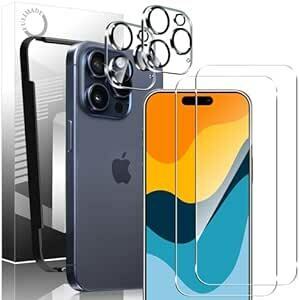 【2枚+2枚】For iPhone 15 Pro ガラスフィルム ＋ iPhone 15 Pro カメラフィルム 日本旭硝子素材製