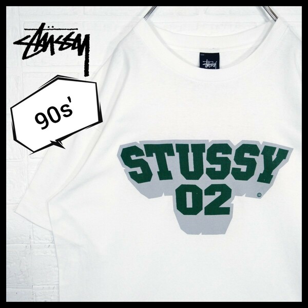 【STUSSY】90s'紺タグ USA製　カレッジ　グリーンビッグロゴ　Tシャツ