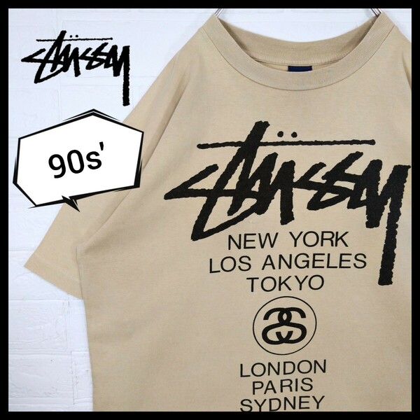 【STUSSY】90s'紺タグ USA製 ワールドツアーvintage Tシャツ
