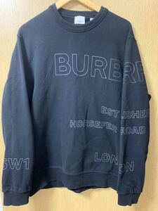 即決送料無料　正規品　中古　美品　BURBERRY バーバリー ホースフェリークルーネック　スウェット　ブラック Lサイズ