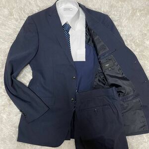 極美品 XL ●ニコル NICOLE スーツ セットアップ ネイビー ストライプ ブルー 紺 テーラードジャケット 背抜き メンズ 50サイズ 