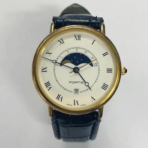 1 jpy start Vintage FORTIS Fortis men's wristwatch quartz Switzerland made Gold / white 479.36.29 operation goods 