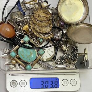 1円 シルバーアクセサリーまとめ 大量セット 約304g ネックレス ブローチ 指輪 ブレスレット 腕時計 等 シルバー SIVER/925 刻印 中古品の画像10