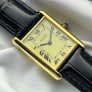 T709 分解整備・磨き済 Cartier カルティエ ヴェルメイユ マストタンクLM アイボリー文字盤×黒ストラップ 手巻 機械式 腕時計