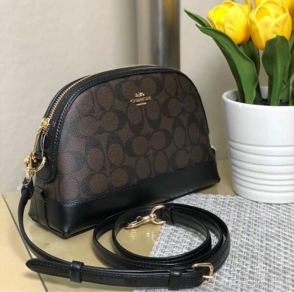 COACH コーチ ショルダーバッグ シグネチャー ドーム型ポシェット ブラウン×ブラック F76674 IMAA8