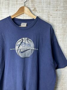 ☆ビッグサイズ US古着 NIKE ナイキ バスケットボール プリント デザイン Tシャツ スポーツ ネイビー紺【XL】コットン　　◆4487◆