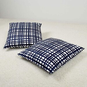  style te call (STYLE Decor) zabuton cover 55×59 2 pieces set .. stamp stylish cotton 100% Northern Europe navy check simp