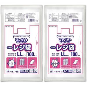 レジ袋 マチ付き 乳白 LL 100枚入×2個セット 西日本45号 東日本45号 2Lペットボトルが約4本入る大きさ 収納に便利なコンパクトパッ