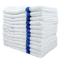 泉州タオル(Sensyu Towel) 使いやすい普通の白タオル(平地・青線つき) 12枚セット 中薄手 日本製 フェイスタオル 220匁 綿1_画像1