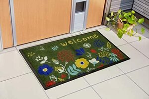 イケヒコ 玄関マット フォレスタ グリーン 約47×75cm 花柄 屋外用 マット #2041909