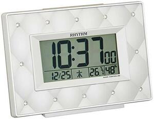 リズム(RHYTHM) 目覚まし時計 電波時計 デジタル クリスタル 飾り ベージュ パール 9.9×13.9×5.1cm フィットウェーブアビ