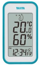 タニタ 温湿度計 大画面 一目で室内環境がわかる 時計 カレンダー アラーム 温度 湿度 デジタル 壁掛け 卓上 マグネット ブルー TT-55_画像1