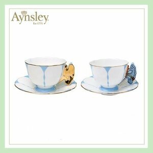 Aynsley エインズレイ　イギリス　洋食器　茶器　限定色　蝴蝶柄　蝶々　カップ＆ソーサー　4点セット　お祝い　プレゼント　ブルー