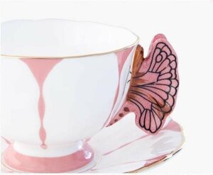 Aynsley エインズレイ　イギリス　洋食器　茶器　蝴蝶柄　蝶々　カップ＆ソーサー　2点セット　お祝い　プレゼント　ピンク　bc345