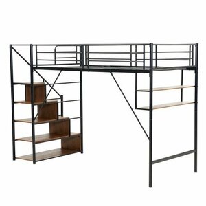  new work black loft bed one side handrail attaching storage attaching pipe bed single bed tree Northern Europe manner child part shop steel enduring . bed 