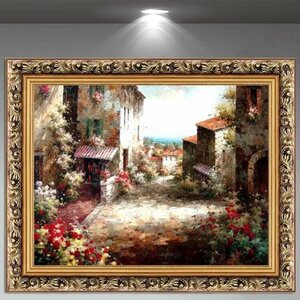 油彩 静物画 風景画　廊下壁画　応接間掛画 玄関飾り 　装飾画 花　 中世のヨーロッパのマチ