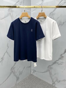 送料無料　ブルネロクチネリ　BRUNELLO CUCINELLI メンズ　Tシャツ　半袖　刺繍ロゴ　新品　M-XXL　サイズ選択可能　ネイビー　3834