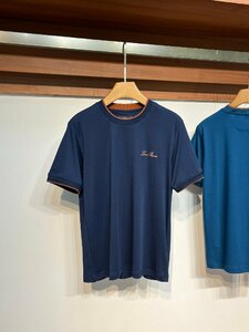 送料無料　loro piana　ロロピアーナ　メンズ　Tシャツ　ロゴ有り　丸首　半袖　無地　ビジネス　M-XXL　サイズ選択可能　ネイビー　4409