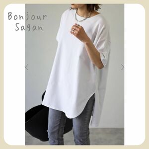 「新品タグ付き】コットンサイドスリットTシャツ / ホワイト　Bonjour sagan