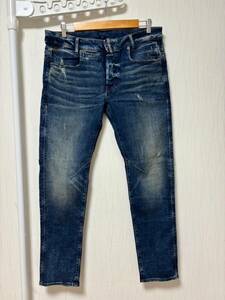 美品☆W34 [G-STAR RAW] D-STAQ 5-PKT SLIM ヴィンテージ加工 スリムストレッチ インディゴデニムパンツ 34 ジースター