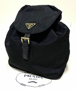 archive PRADA ゴールドチェーンショルダー ナイロンリュック プラダ ヴィンテージ バッグバック 三角プレートロゴ 巾着bag ブラック GOLD