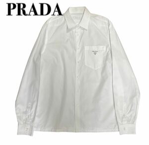 превосходный товар 21 год модели PRADA Prada белый рубашка с длинным рукавом Logo принт L