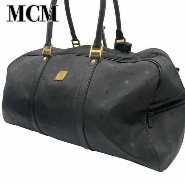 MCM エムシーエム ヴィセトス柄 モノグラム ボストンバッグ 2way 黒色 